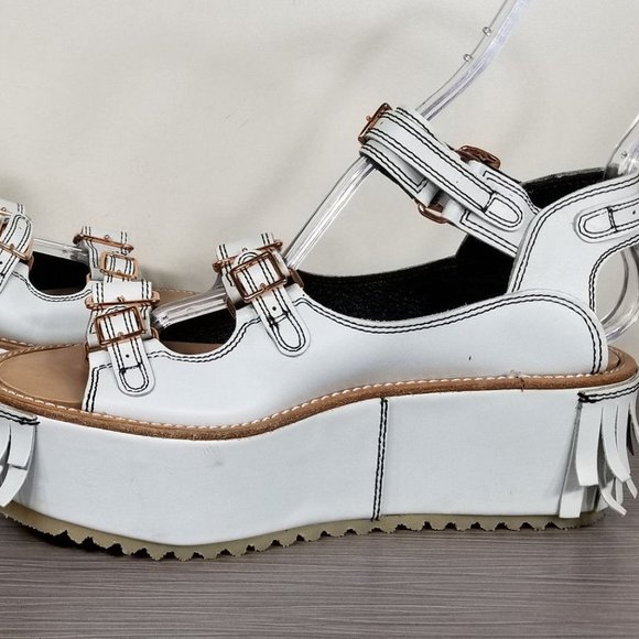 Julien David Fringe Platform Sandal, White Leather, Womens Size 6 & 7 - Picture 6 of 10